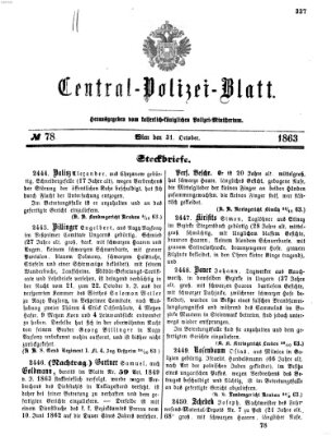 Zentralpolizeiblatt Samstag 31. Oktober 1863