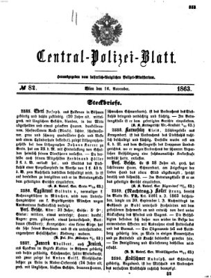 Zentralpolizeiblatt Montag 16. November 1863