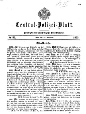 Zentralpolizeiblatt Mittwoch 25. November 1863