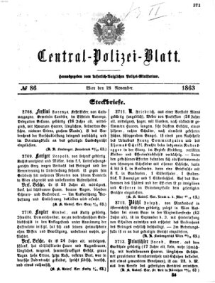 Zentralpolizeiblatt Samstag 28. November 1863