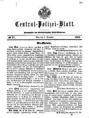 Zentralpolizeiblatt Donnerstag 3. Dezember 1863