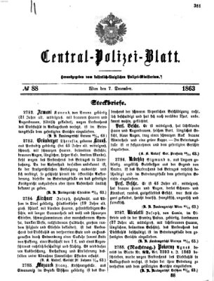 Zentralpolizeiblatt Montag 7. Dezember 1863