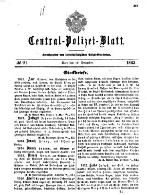 Zentralpolizeiblatt Samstag 19. Dezember 1863