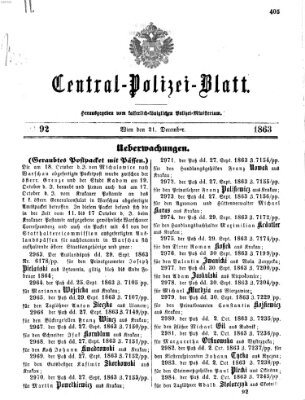 Zentralpolizeiblatt Montag 21. Dezember 1863