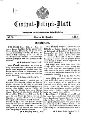 Zentralpolizeiblatt Dienstag 29. Dezember 1863