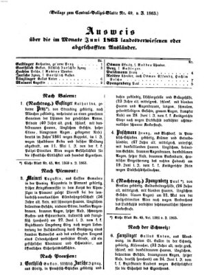 Zentralpolizeiblatt Mittwoch 15. Juli 1863