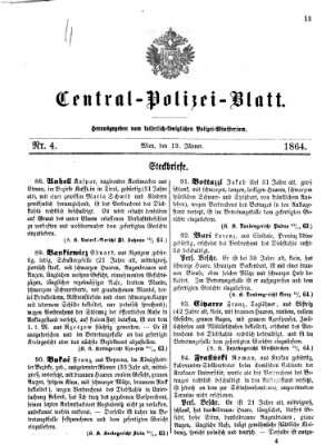 Zentralpolizeiblatt Dienstag 19. Januar 1864