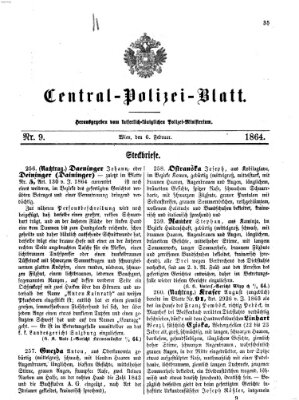 Zentralpolizeiblatt Samstag 6. Februar 1864