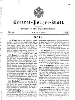 Zentralpolizeiblatt Donnerstag 11. Februar 1864