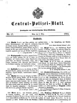 Zentralpolizeiblatt Dienstag 8. März 1864