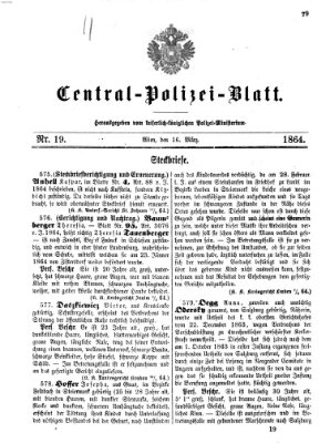 Zentralpolizeiblatt Mittwoch 16. März 1864