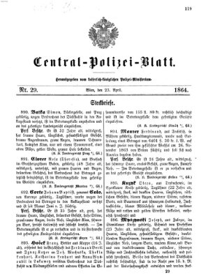 Zentralpolizeiblatt Samstag 23. April 1864