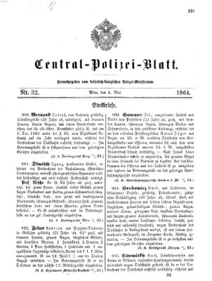 Zentralpolizeiblatt Mittwoch 4. Mai 1864