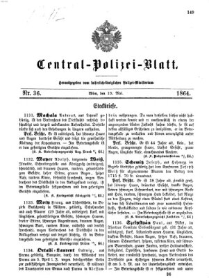 Zentralpolizeiblatt Donnerstag 19. Mai 1864