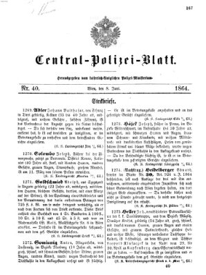 Zentralpolizeiblatt Mittwoch 8. Juni 1864