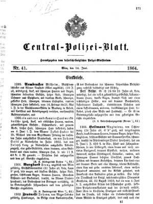 Zentralpolizeiblatt Dienstag 14. Juni 1864