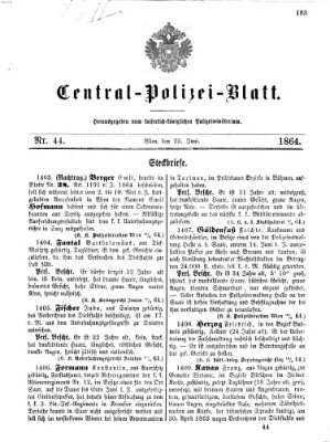 Zentralpolizeiblatt Samstag 25. Juni 1864