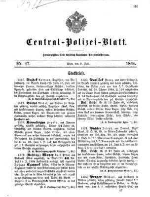 Zentralpolizeiblatt Samstag 9. Juli 1864