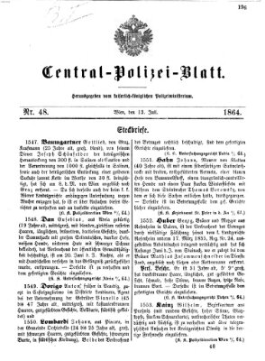 Zentralpolizeiblatt Mittwoch 13. Juli 1864