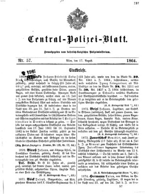 Zentralpolizeiblatt Mittwoch 17. August 1864