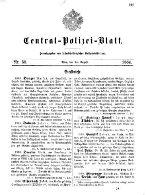 Zentralpolizeiblatt Mittwoch 24. August 1864