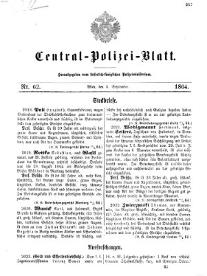 Zentralpolizeiblatt Samstag 3. September 1864
