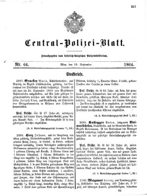 Zentralpolizeiblatt Samstag 10. September 1864