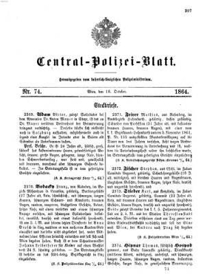 Zentralpolizeiblatt Dienstag 18. Oktober 1864