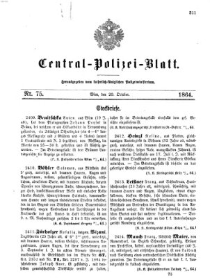 Zentralpolizeiblatt Donnerstag 20. Oktober 1864