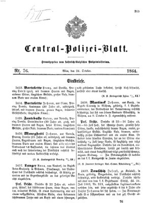 Zentralpolizeiblatt Montag 24. Oktober 1864