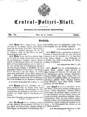 Zentralpolizeiblatt Montag 31. Oktober 1864