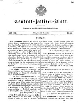 Zentralpolizeiblatt Montag 21. November 1864