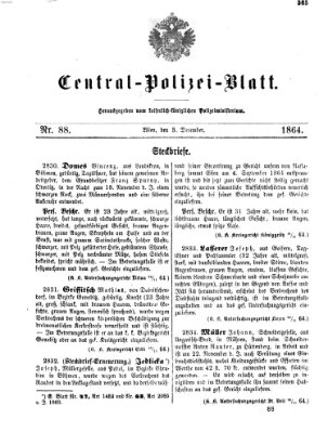 Zentralpolizeiblatt Samstag 3. Dezember 1864