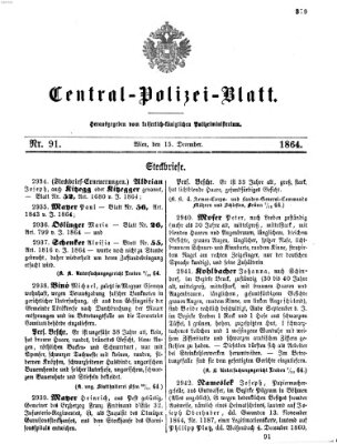 Zentralpolizeiblatt Donnerstag 15. Dezember 1864