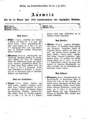 Zentralpolizeiblatt Montag 18. Juli 1864