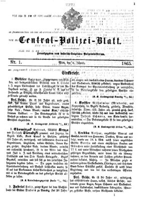 Zentralpolizeiblatt Mittwoch 4. Januar 1865