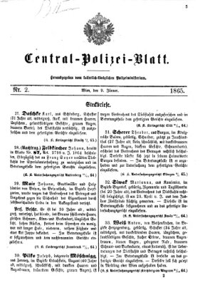 Zentralpolizeiblatt Montag 9. Januar 1865