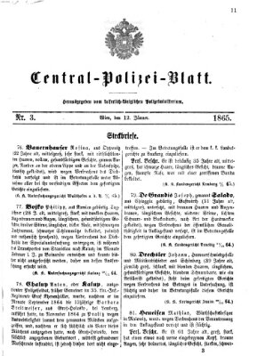 Zentralpolizeiblatt Donnerstag 12. Januar 1865