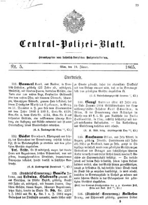 Zentralpolizeiblatt Donnerstag 19. Januar 1865