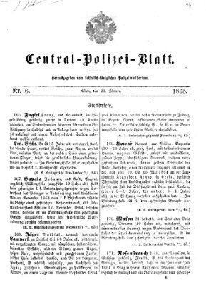 Zentralpolizeiblatt Montag 23. Januar 1865