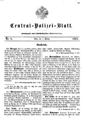 Zentralpolizeiblatt Mittwoch 1. Februar 1865