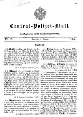 Zentralpolizeiblatt Samstag 25. Februar 1865