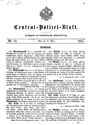 Zentralpolizeiblatt Montag 13. März 1865