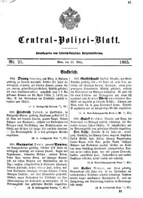 Zentralpolizeiblatt Dienstag 21. März 1865