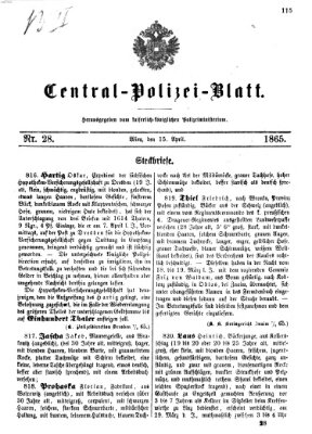 Zentralpolizeiblatt Samstag 15. April 1865