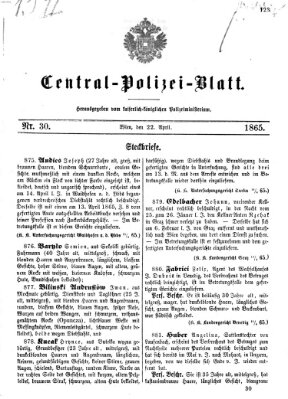 Zentralpolizeiblatt Samstag 22. April 1865