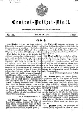 Zentralpolizeiblatt Mittwoch 26. April 1865