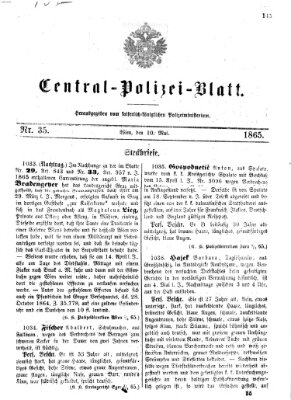 Zentralpolizeiblatt Mittwoch 10. Mai 1865