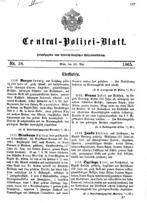 Zentralpolizeiblatt Samstag 20. Mai 1865