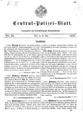 Zentralpolizeiblatt Mittwoch 24. Mai 1865